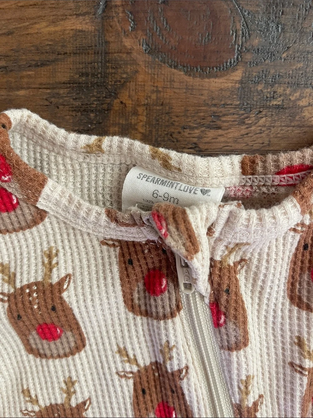 Spearmint Love- Beige Reindeer Footed One-Piece